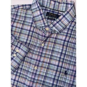 Polo Ralph Lauren Blue Check Shirt Performance Nylon Fit Multicolor Mens XXL/TG